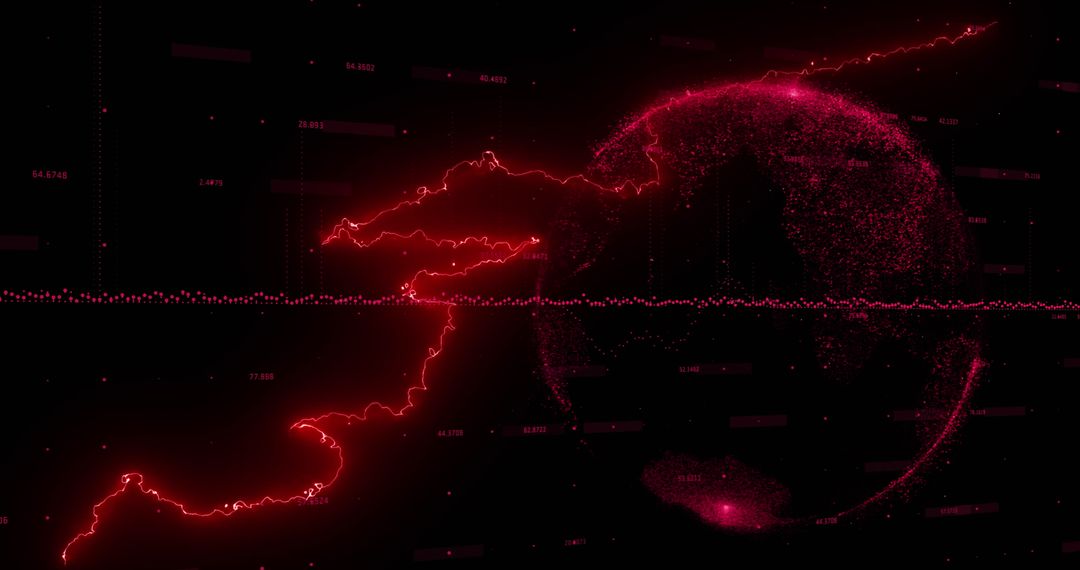 Futuristic Red Digital Globe with Lightning Patterns