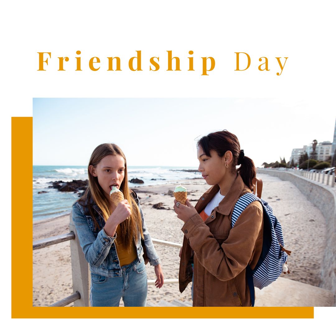 Friends Enjoying Ice Cream at Beach on Friendship Day