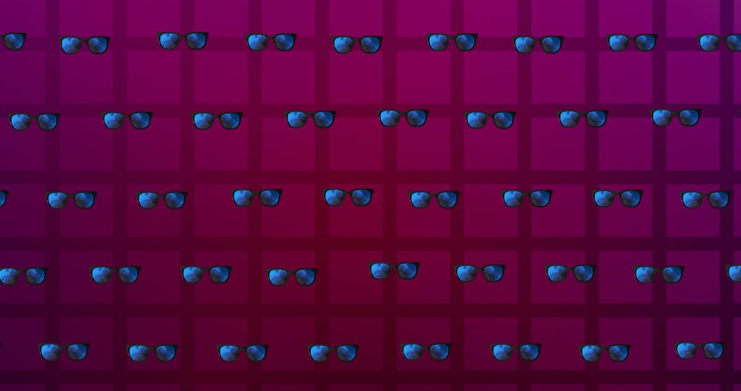 Pattern of Sunglasses on Vibrant Purple Grid Background