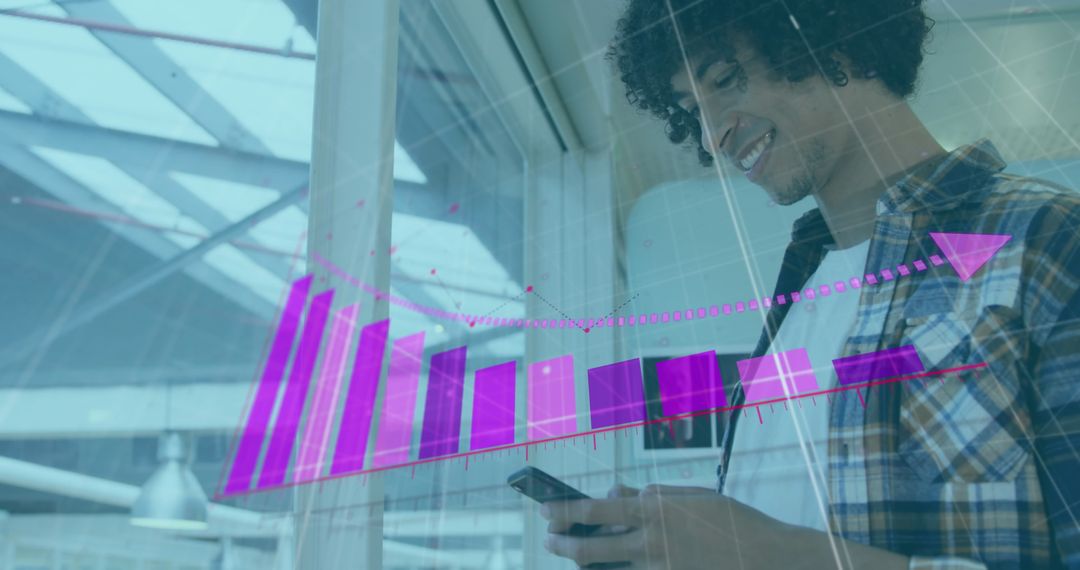 Smiling Businessman Analyzing Financial Data on Mobile: Innovation Concept