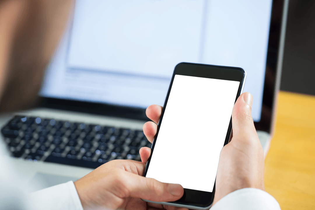 Businessman Holding Smartphone with Blank Transparent Screen