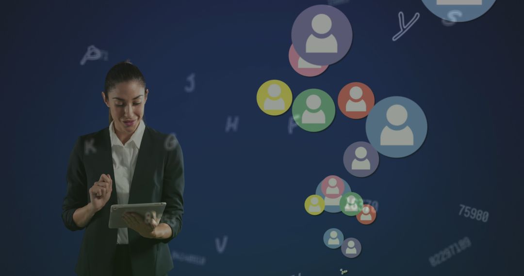 Woman Engaging with Digital Network on Tablet