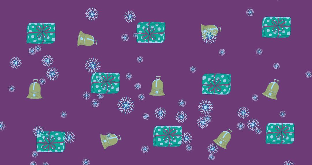 Festive Christmas Pattern with Snowflakes and Gifts on Purple