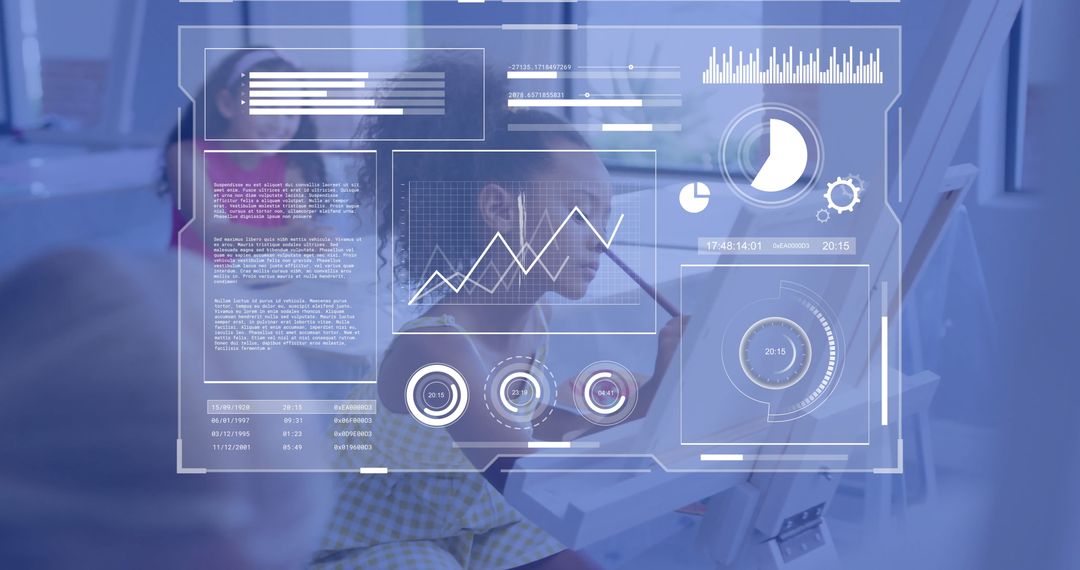 Schoolgirls Painting with Data Interface Visualization