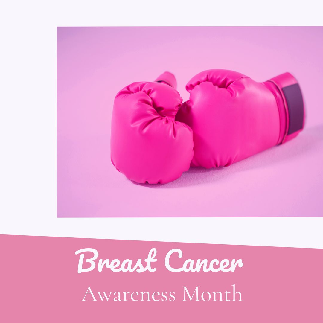 Composition of breast cancer awareness month over pink boxing gloves on purple background - Download Free Stock Templates Pikwizard.com