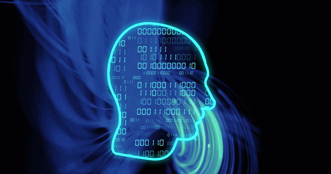 Digital Head Silhouette with Data and Light Effects