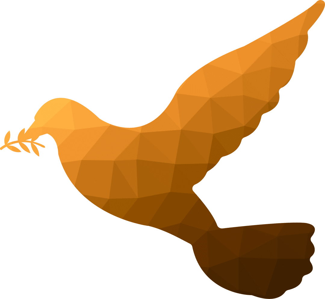 Orange to Brown Transparent Dove with Olive Twig Symbolizing Peace