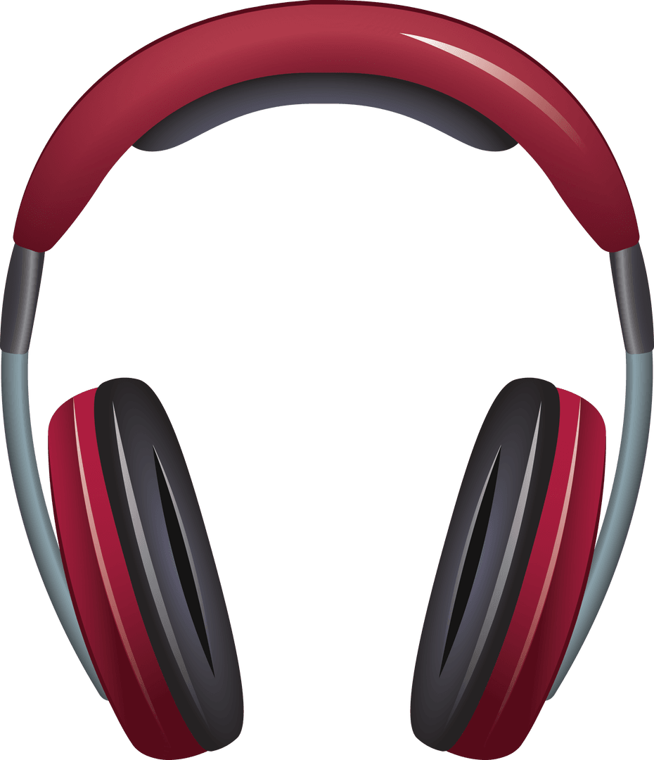 Red Headphones on Transparent Background Illustrating Music and Technology