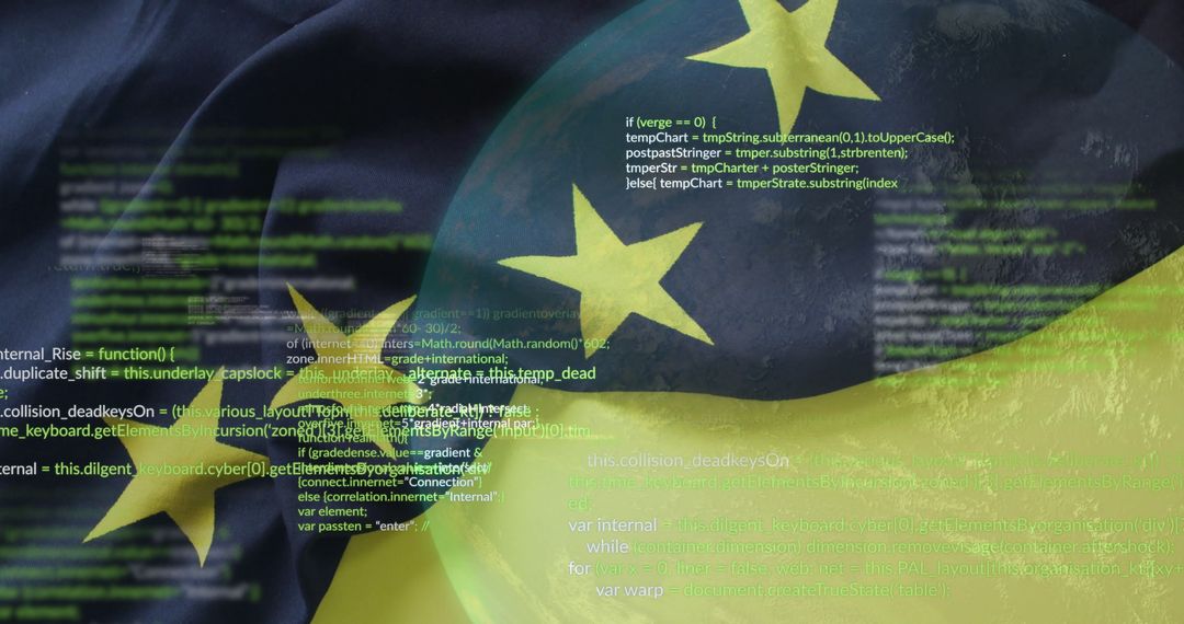 EU Symbol in Virtual Code Background Emphasizing Digital Innovation