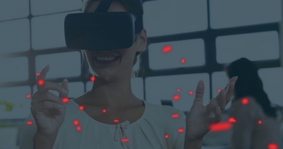Woman Engaged with VR Technology in Modern Workspace