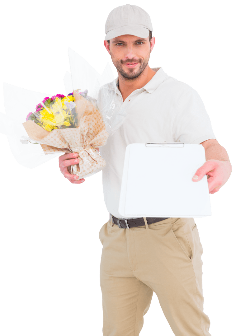 Transparent Flower Delivery Holding Clipboard Showing Floral Service