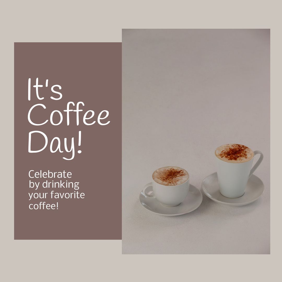 Celebrating Coffee Day with Two Frothy Cups of Cappuccino - Download Free Stock Templates Pikwizard.com