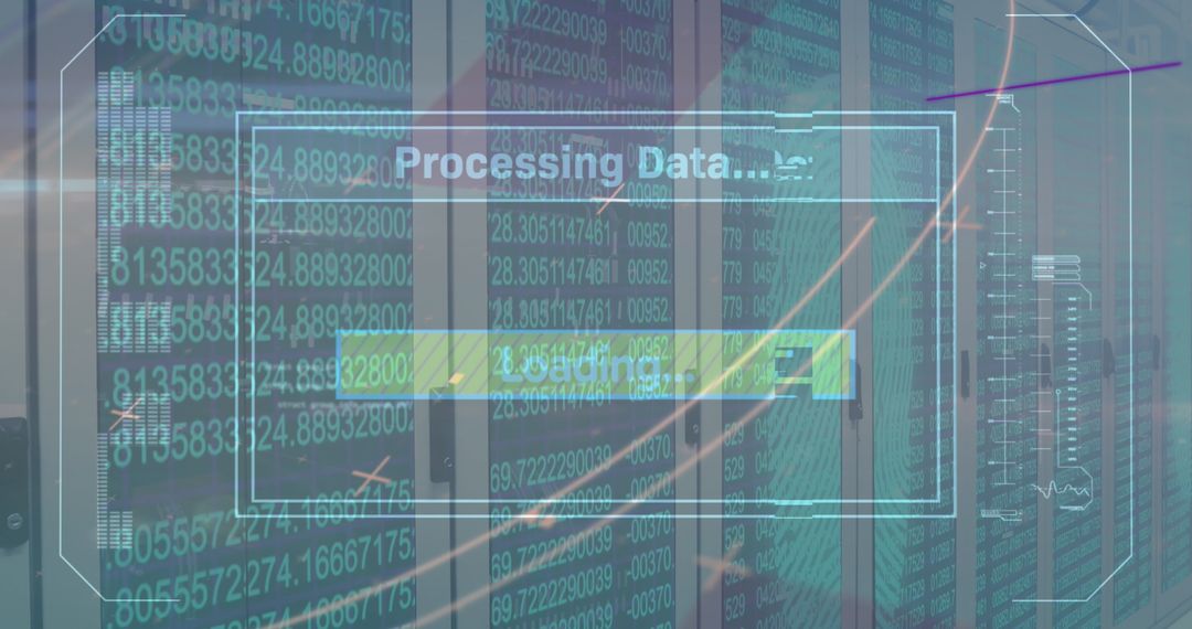 data processing overlay on server room fast loading - Free Images, Stock Photos and Pictures on Pikwizard.com