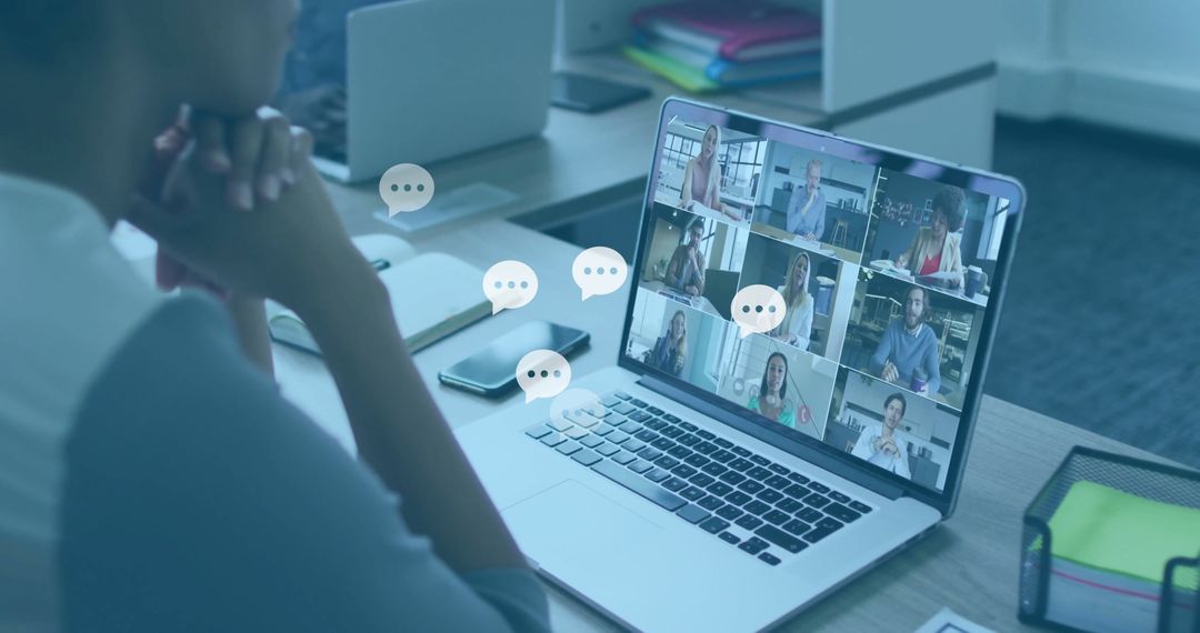 Remote Team Meeting on Laptop in Modern Office Environment