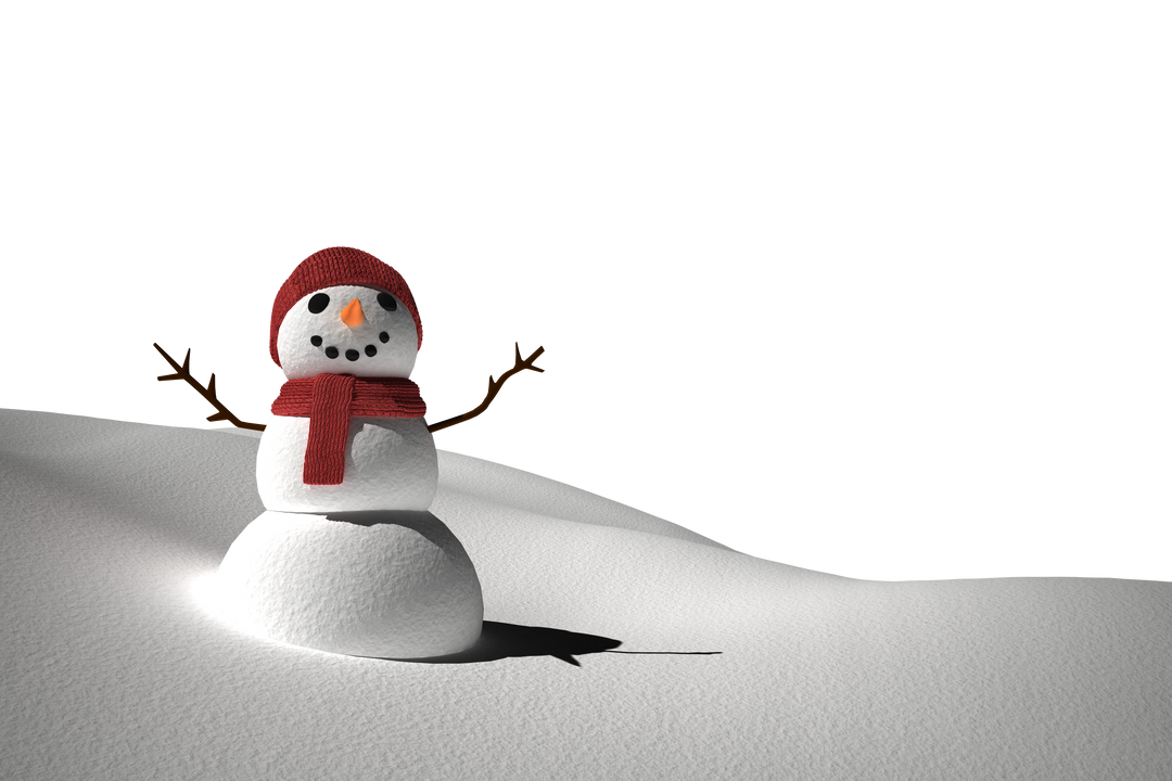 Transparent Snowman with Red Hat and Scarf on Fresh Snow - Download Free Stock Images Pikwizard.com