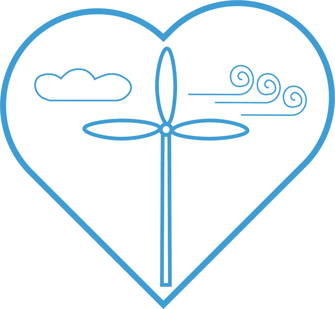 Blue Wind Turbine Heart Ecological Illustration on Transparent Background