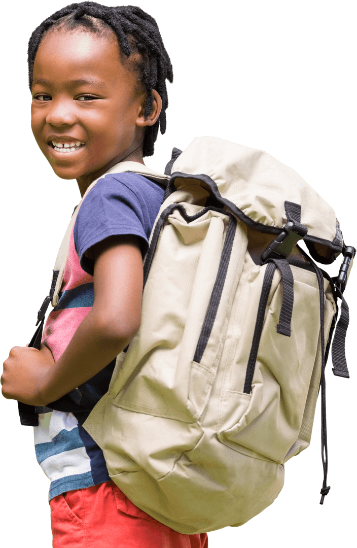 Smiling Child with Backpack on Transparent Background