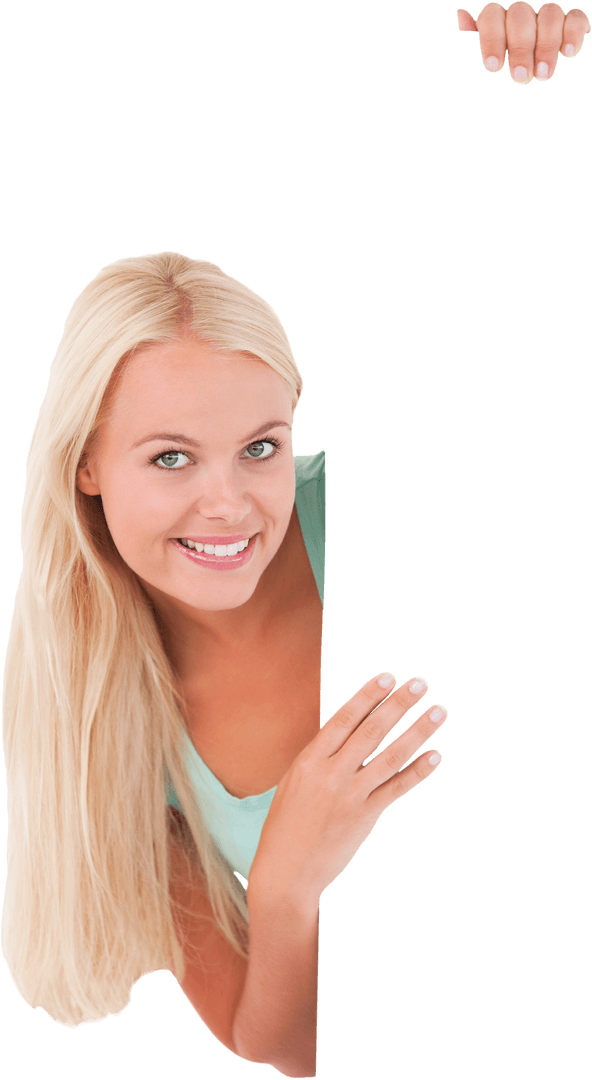Woman Peeking From Behind Transparent Blank Board