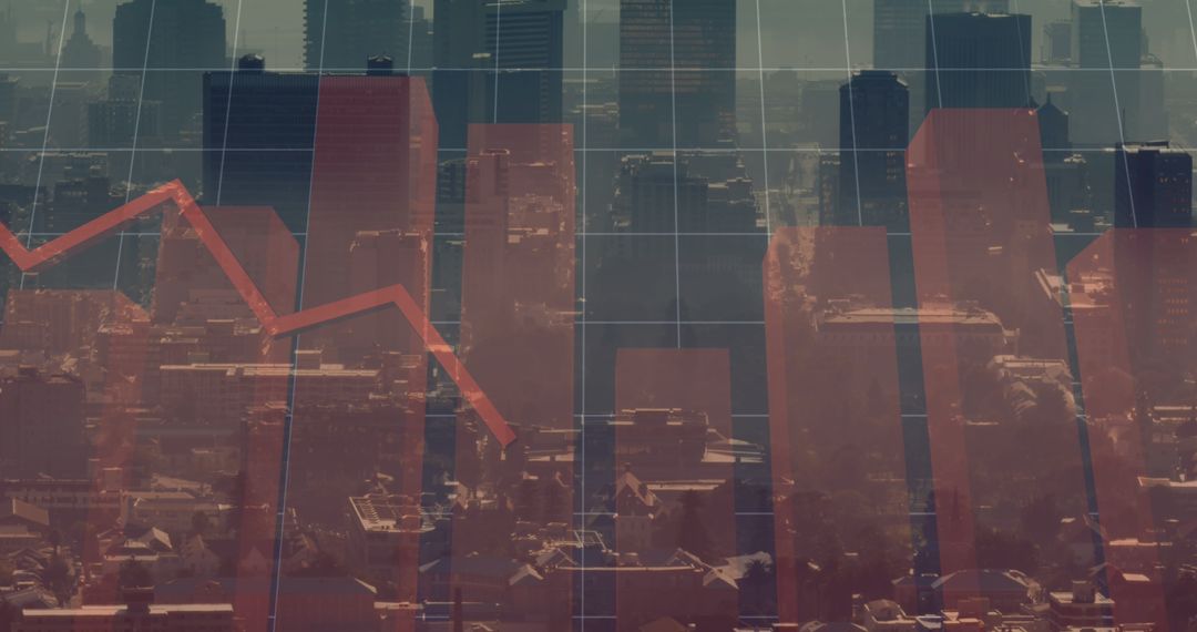 Economic Analysis with Financial Graphs Over Cityscape