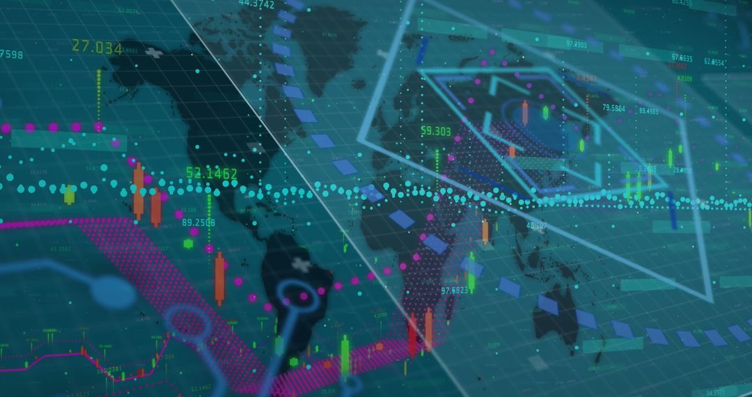 global data visualization with digital interface overlaying world map - Free Images, Stock Photos and Pictures on Pikwizard.com