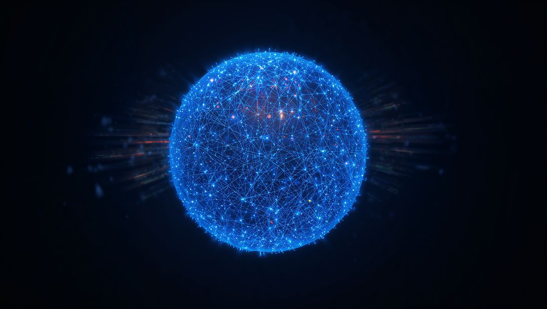 Rotating Glowing Blue Network Sphere Visualizing Global Digital Connectivity and AI Networks