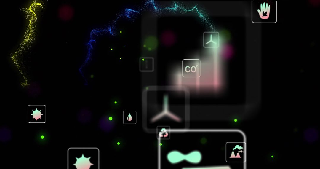 Futuristic Data Icons with Glowing Particle Effects on Dark Background