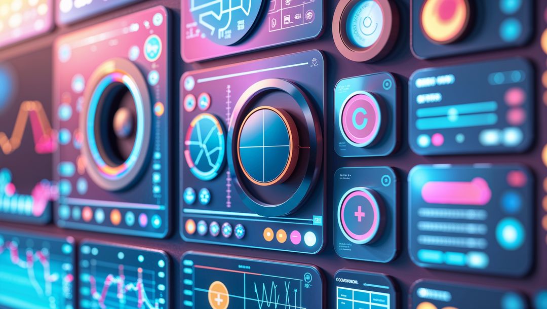 Futuristic Neon Control Interface with Interactive Dashboards