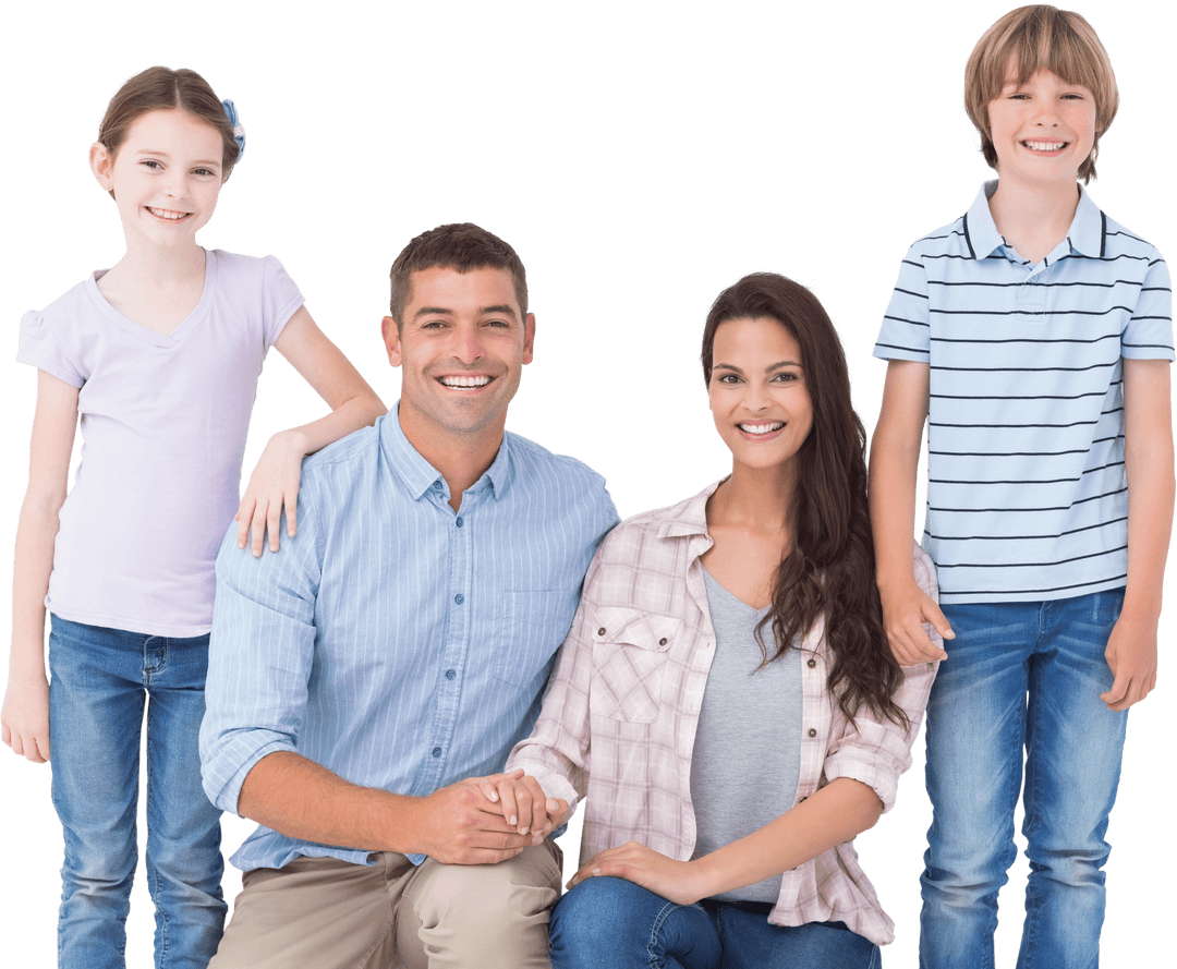 Happy Family Transparent Portrait with Two Children Smiling