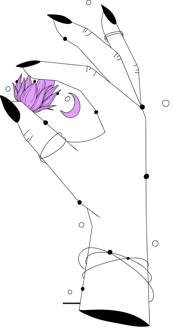 Mystical Hand Holding Purple Lotus on Transparent Background