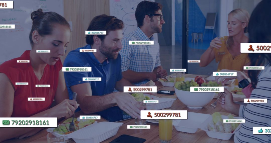 Casual Office Lunch Showing Team Concept with ID Overlays