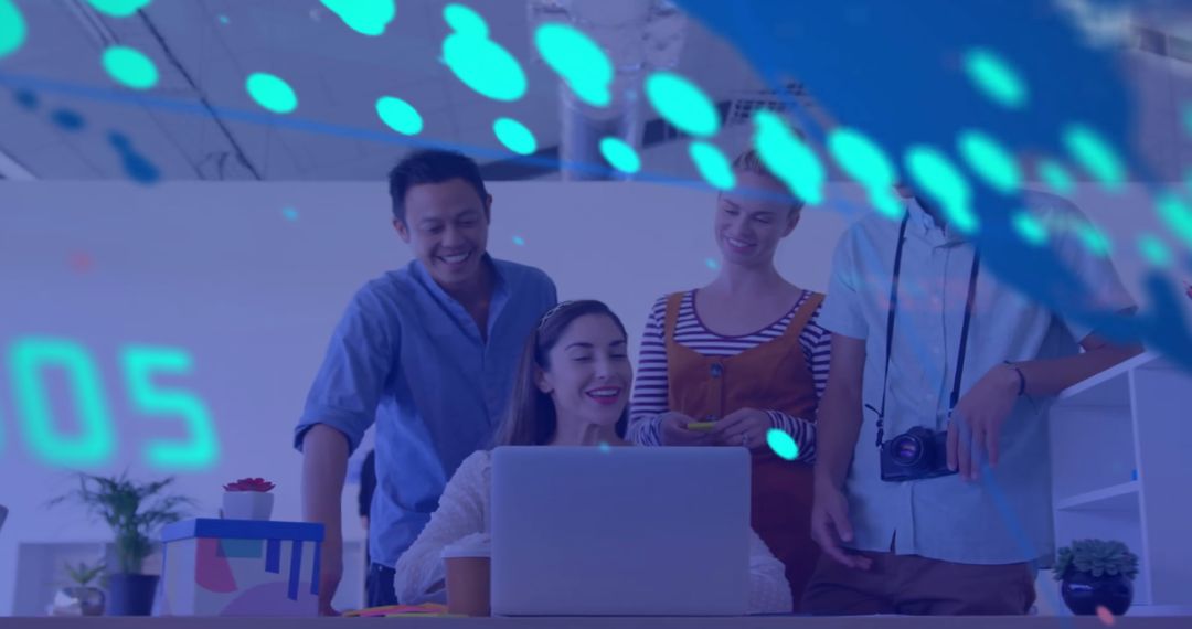 Team Collaborating on Digital Financial Data in Modern Office