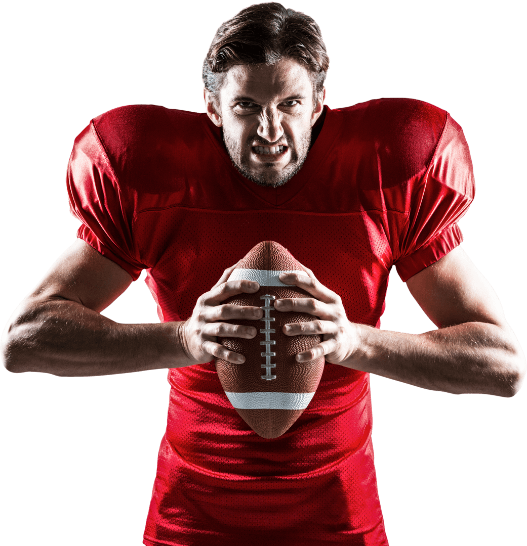 Portrait of Determined American Football Player with Transparent Background