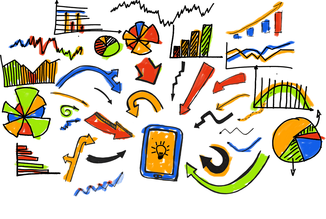 Vibrant Charts and Arrows with Tablet on Transparent Background