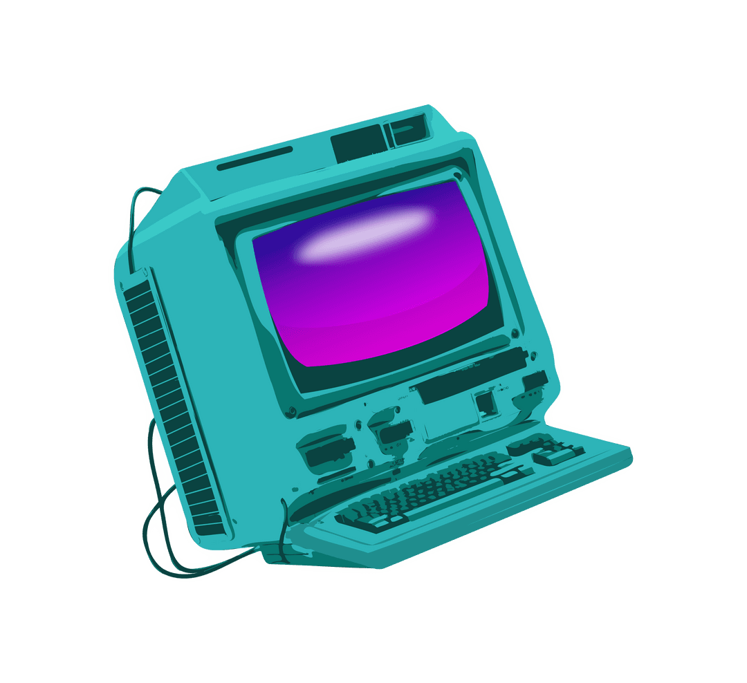 Retro Teal Desktop Computer Icon on Transparent Background