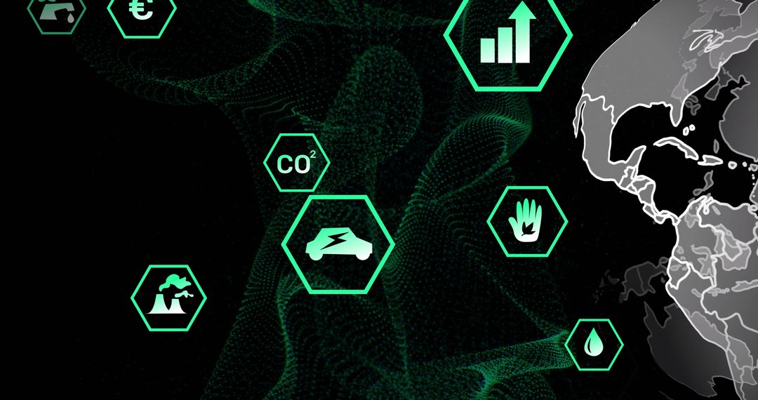 Global Environmental Icons Over World Map — Sustainability Concept