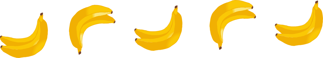 Flat Bunches of Yellow Bananas on Transparent Background
