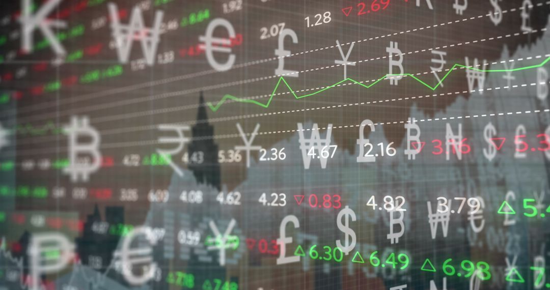 Global Financial Market with Currency Symbols and Graphs
