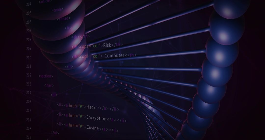 Neon DNA Helix with Cyber Code, Glowing Network Security Visualization