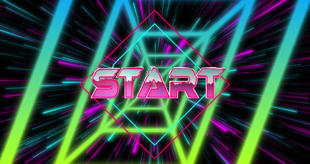 Retro Futuristic Start Text Over Neon Shapes