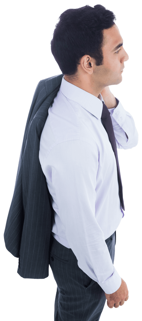 Transparent Asian Businessman with Jacket Over Shoulder