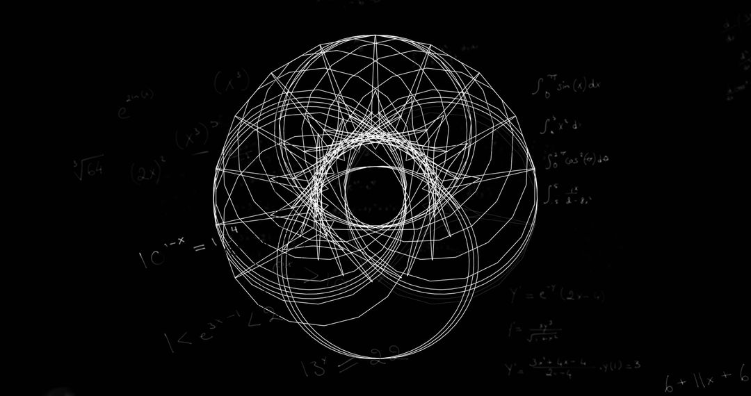 Abstract Geometric Wireframe with Mathematical Equations