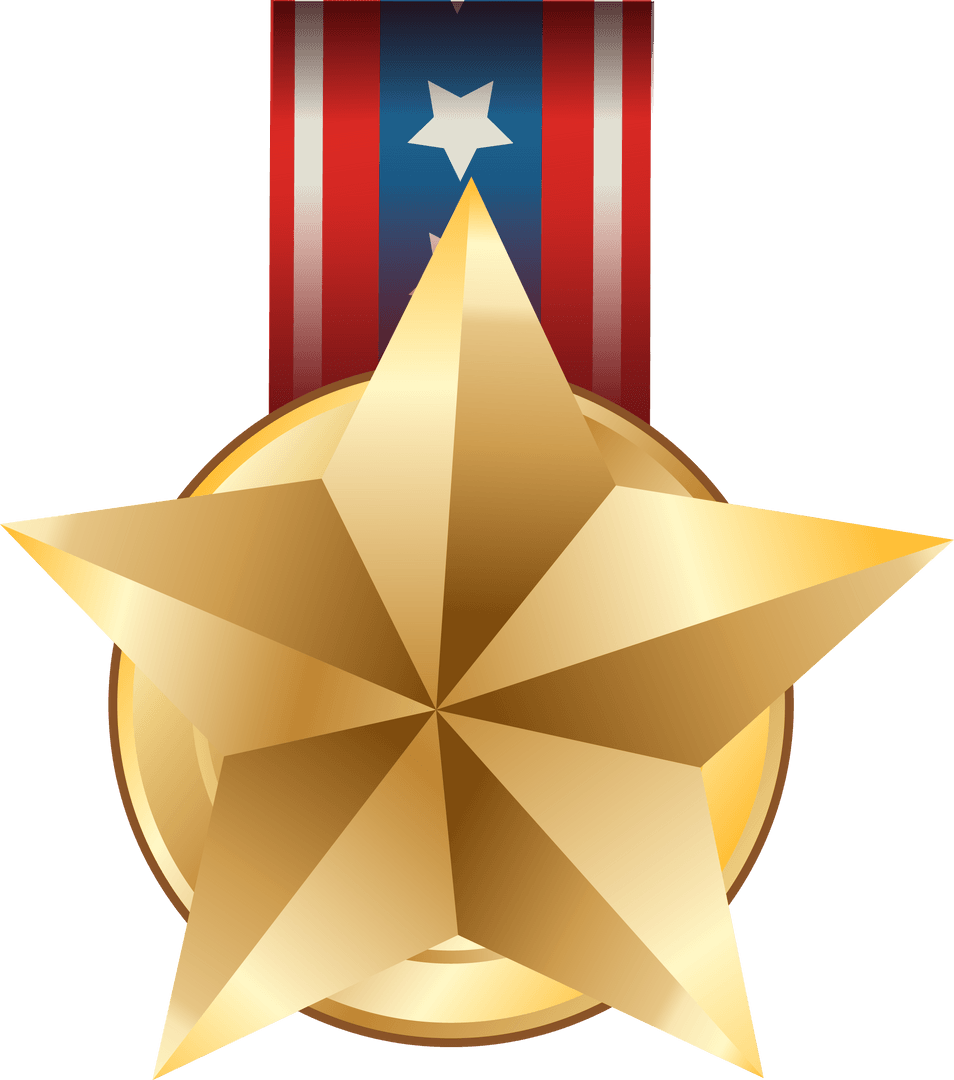 Gold Star Medal With Ribbon On Transparent Background