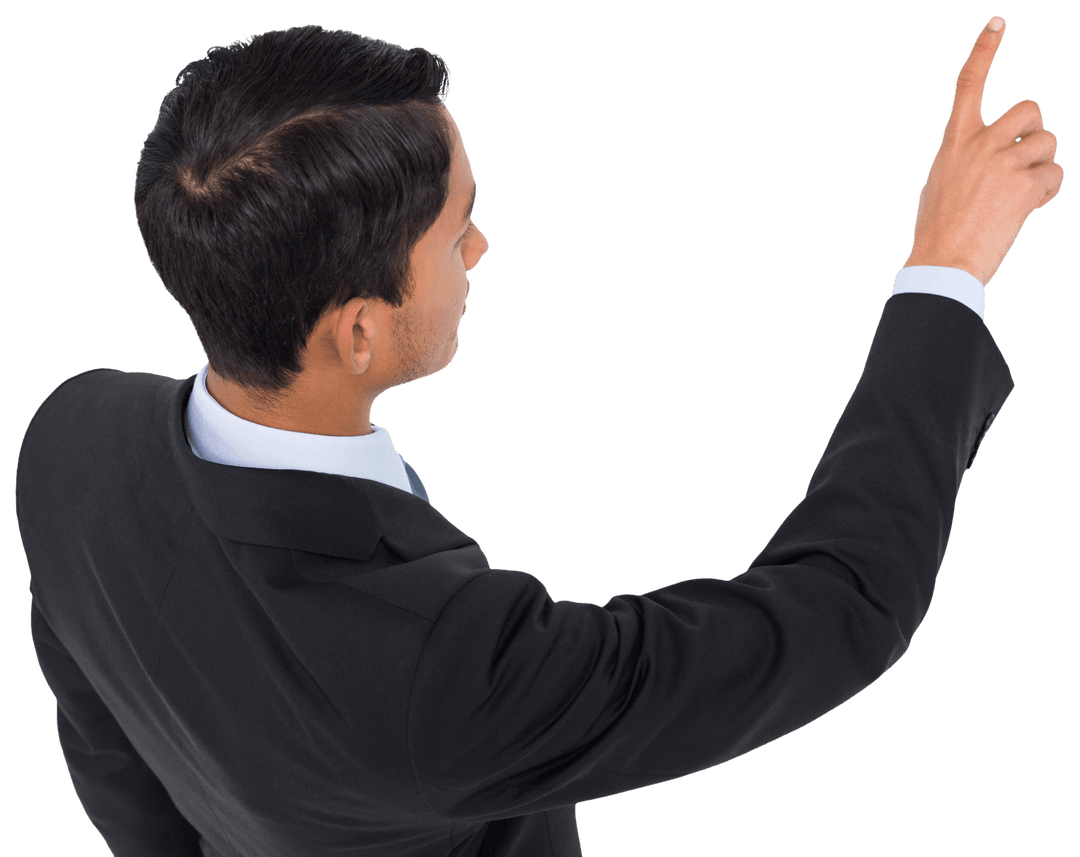 Biracial Businessman Pointing Forward on Transparent Background