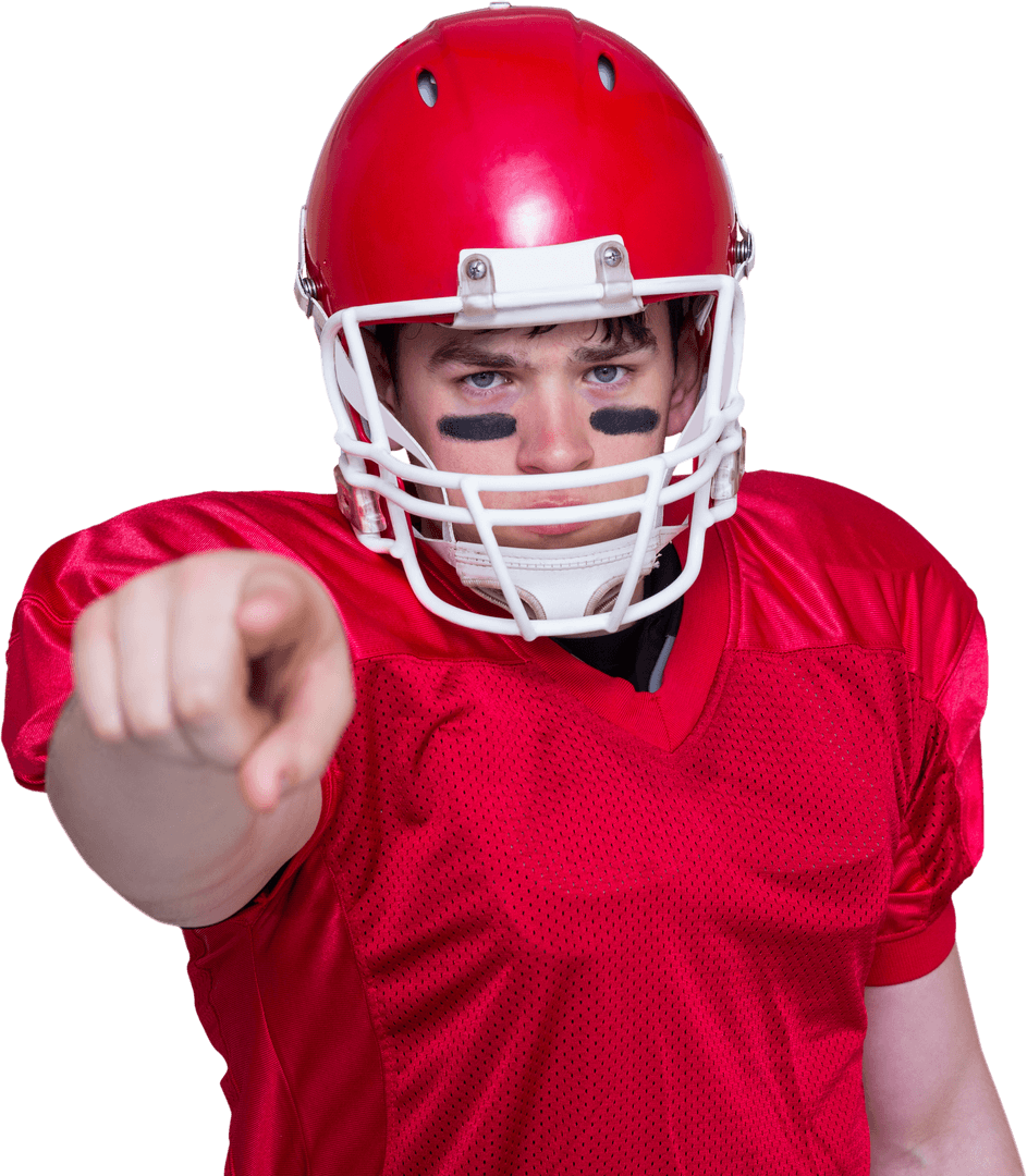 Confident American Football Player Pointing in Red Gear