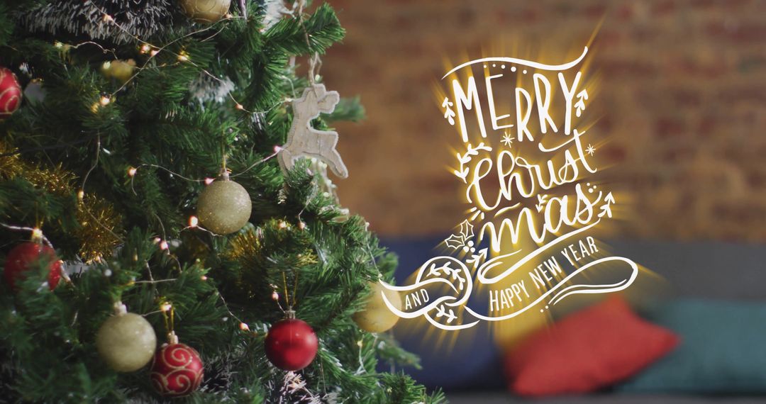 Festive Christmas Tree with Decorative Text Overlay