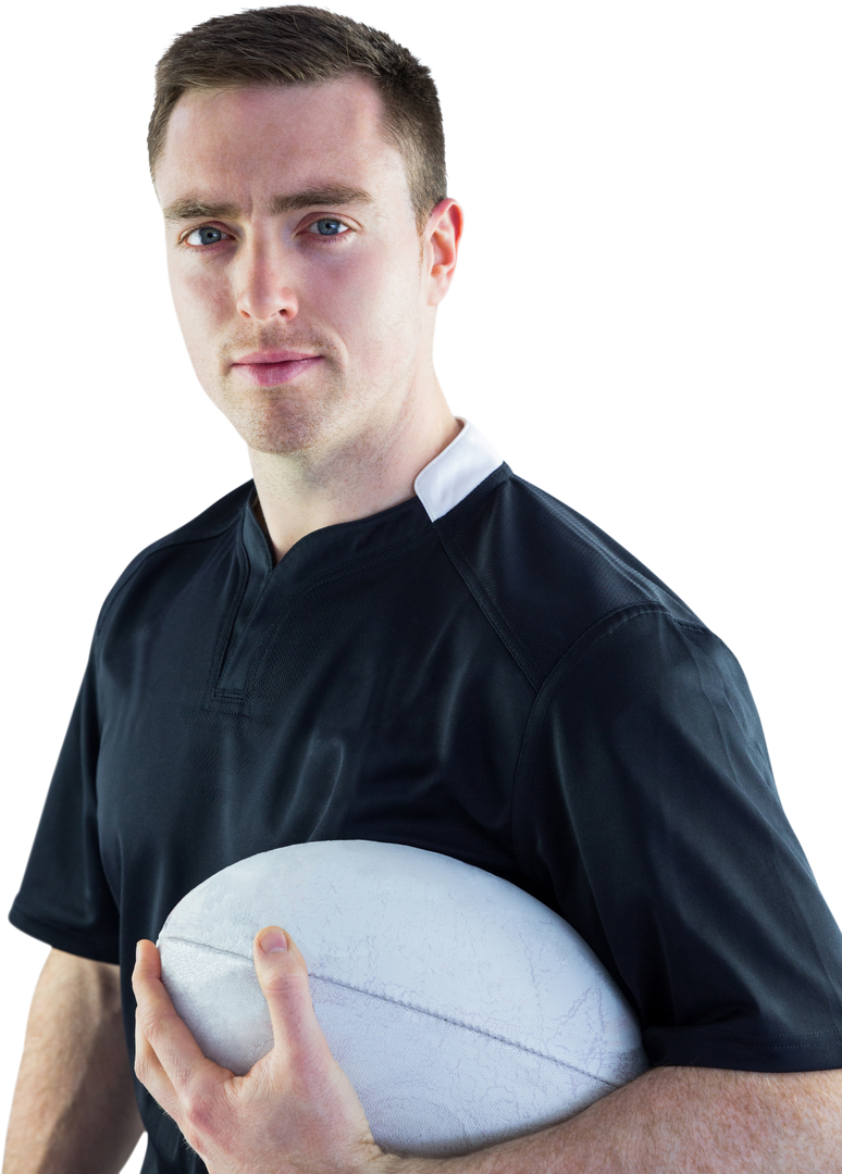 Confident Male Rugby Player Holding Ball on Transparent Background - Download Free Stock Images Pikwizard.com