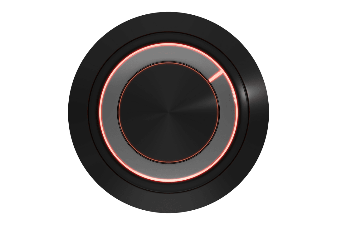 Black Digital Knob with Red Neon Highlight on Transparent Background
