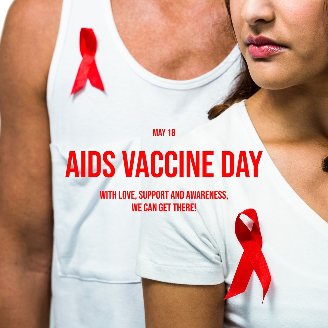 AIDS Vaccine Day Awareness with Red Ribbons on White Background