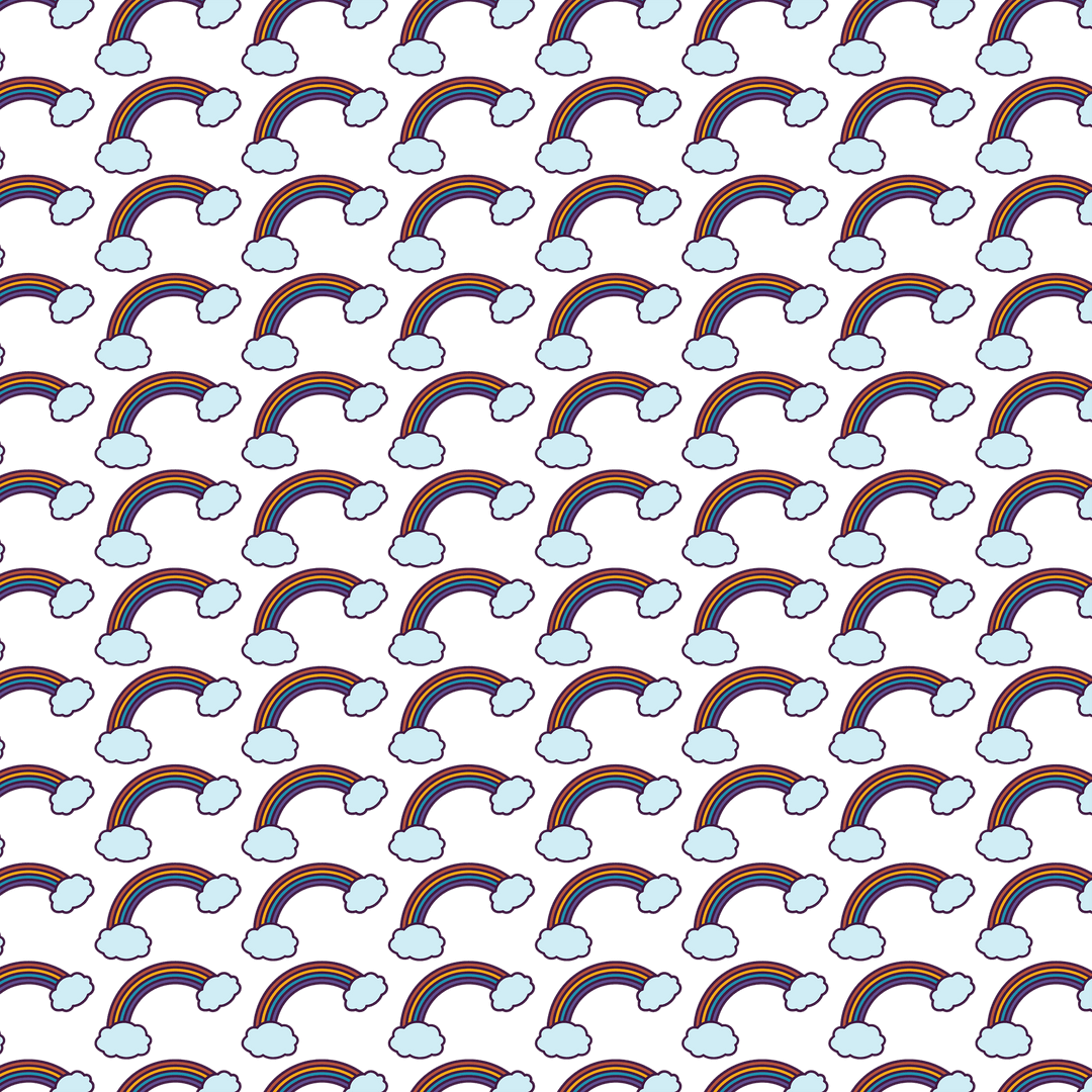 Seamless Rainbow Clouds Pattern on Transparent Background
