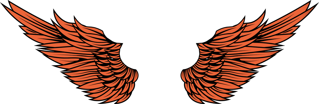 Stylized Orange Wings with Black Outline on Transparent Background